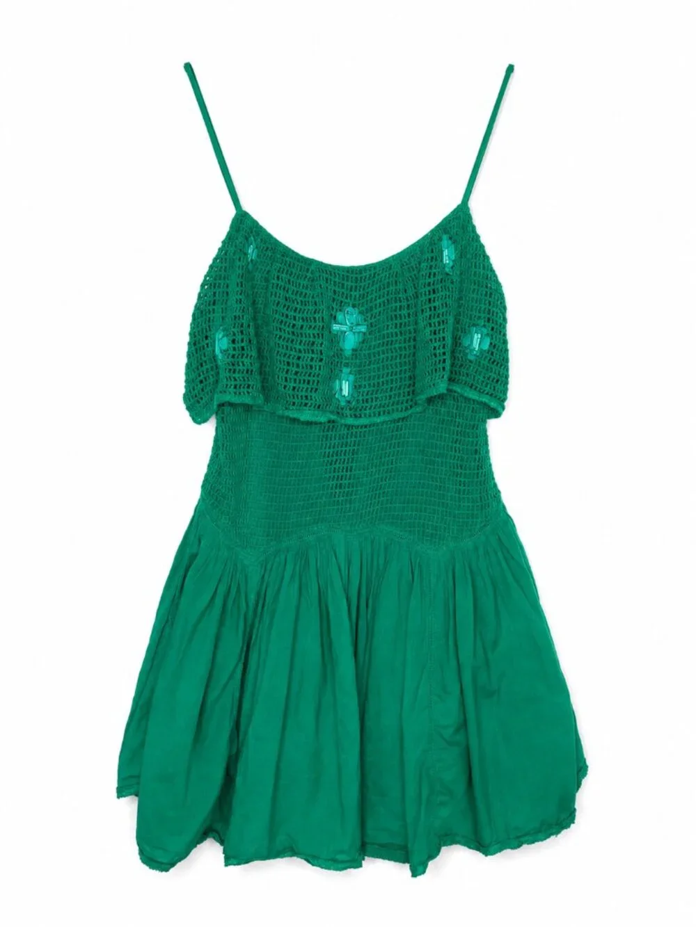 Free People RARE New Romantics Santa Cruz Green Crochet Beaded Romper Size 4